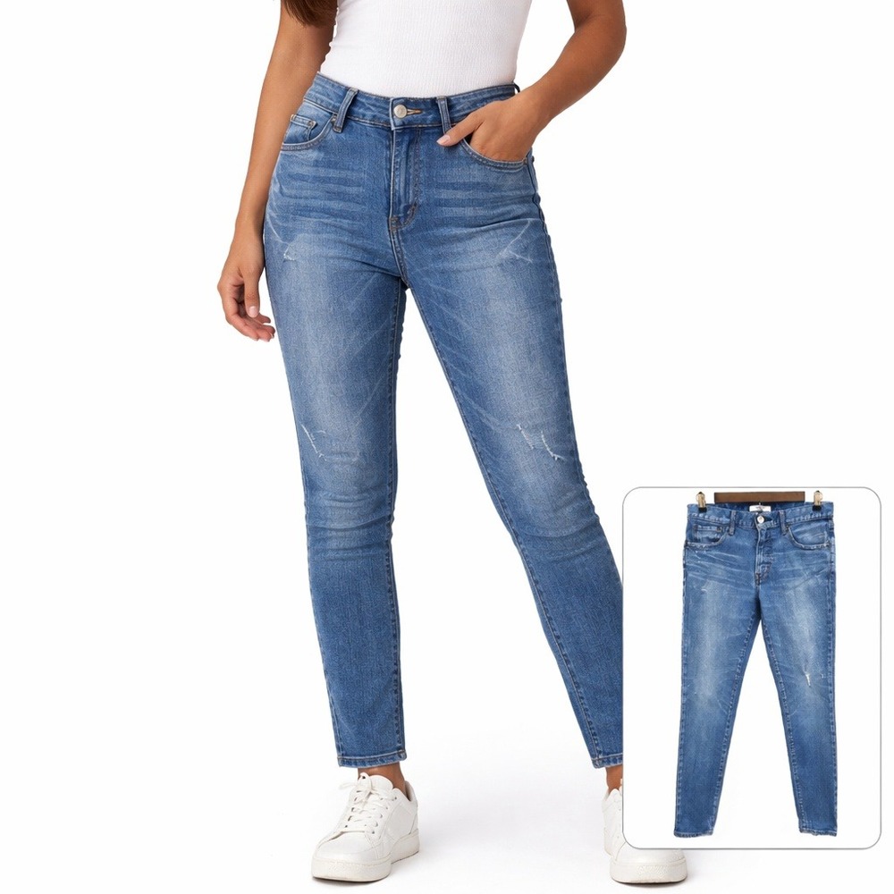 Moussy Vintageâ Distressed Skinny Jeans Blue Raw Hem Stretch Denim 28